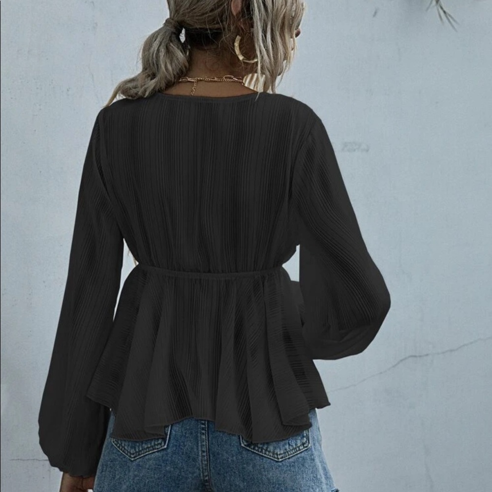 Striped lace v neck boho long sleeve gypsy maroon - Picture 4 of 6